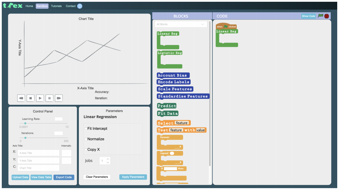TREX, a virtual sandbox for building machine learning models